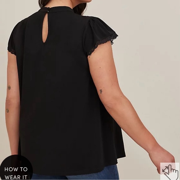 Torrid Studio Crepe Jersey Mock Neck Lace Pieced Keyhole Top Size 4 Black - Picture 5 of 12